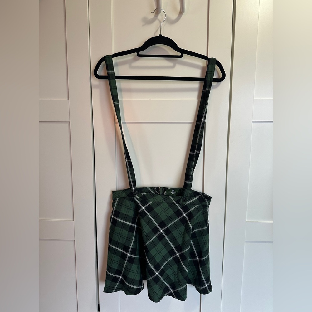 Royal Bones Green Plaid Suspenders Mini Skirt WhimsyGoth Hot Topic Sz Medium Y2K